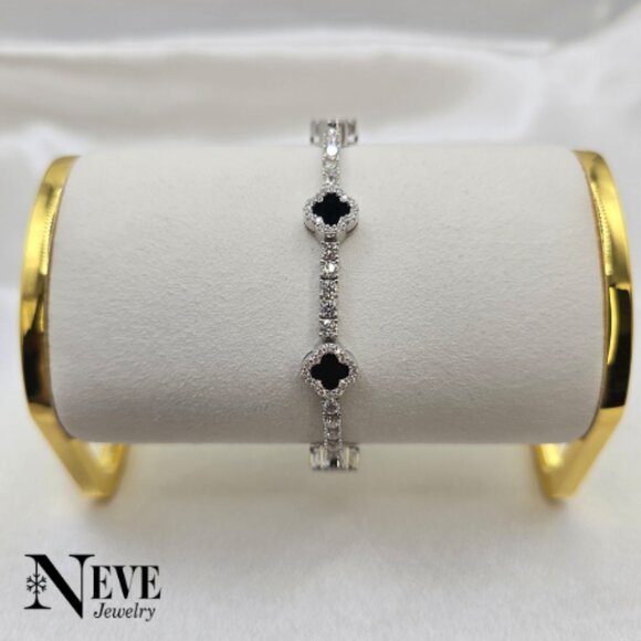 18k White Gold Over Sterling Silver Clover Tennis Moissanite Bracelet